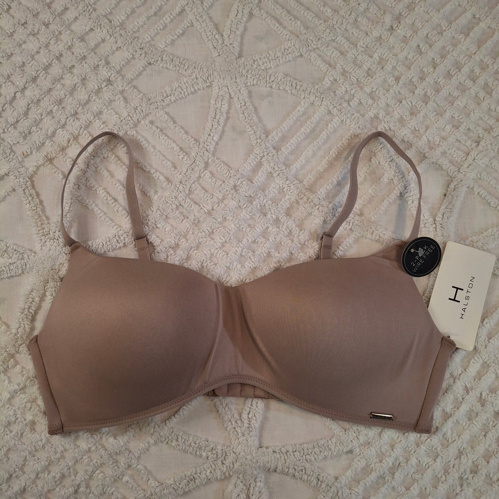 Halston Womens 36B Balconette Bra Tan Beige Modern Micro Wirefree NWT